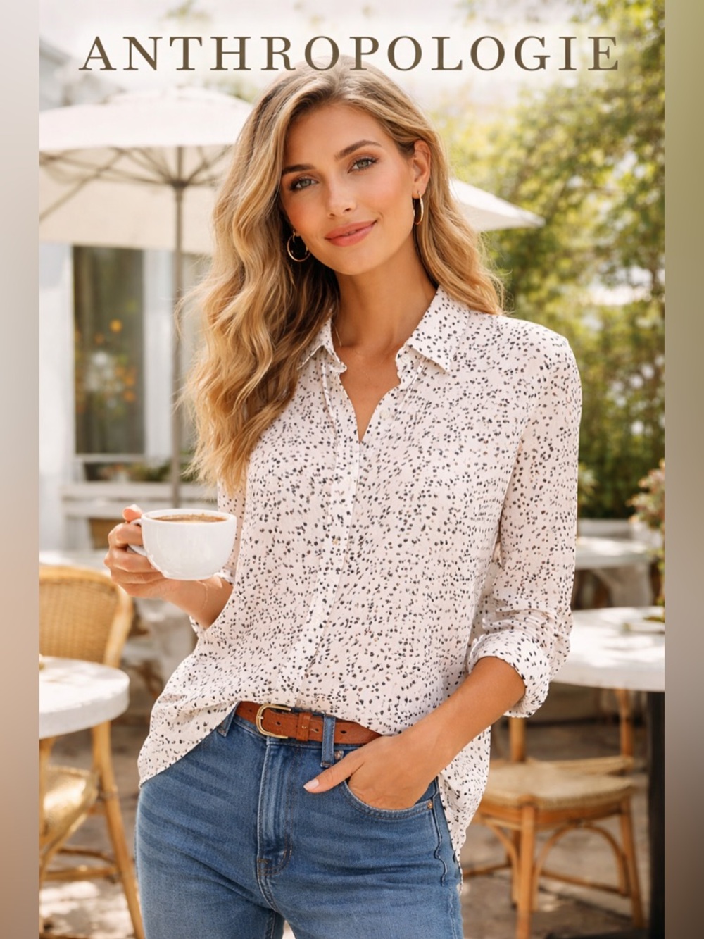 Anthro’s BeachLunchLounge Hearts Button Front Blouse Rayon Relaxed Fit,Size L